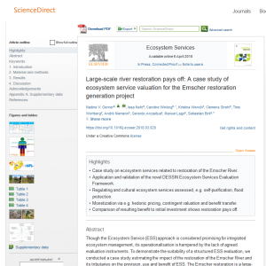 Open access: Large-scale river restoration pays off - A case study of ecosystem service valuation for the Emscher restoration generation project